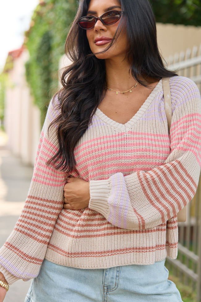 Aim For My Heart Purple Multi Striped V-Neck Sweater