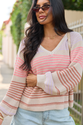 Aim For My Heart Purple Multi Striped V-Neck Sweater