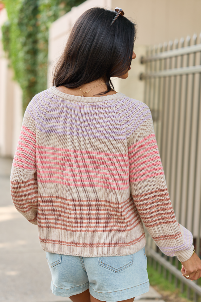 Aim For My Heart Purple Multi Striped V-Neck Sweater
