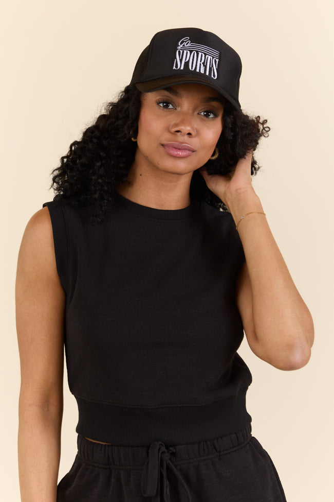 All Star Black Fitted Banded Waist Sleeveless Crop Top FINAL SALE