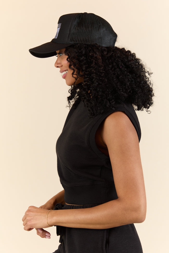 All Star Black Fitted Banded Waist Sleeveless Crop Top FINAL SALE