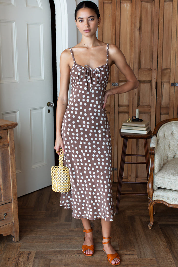 Amy Bias Sundress - Large Dots Cocoa + Pearl