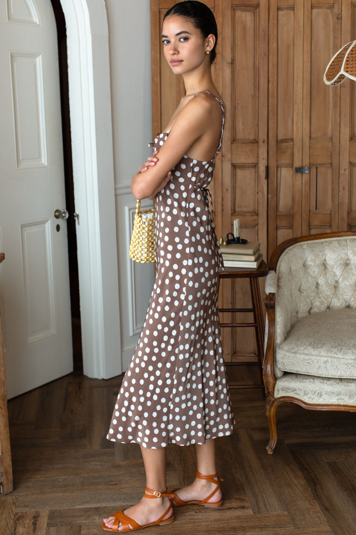 Amy Bias Sundress - Large Dots Cocoa + Pearl