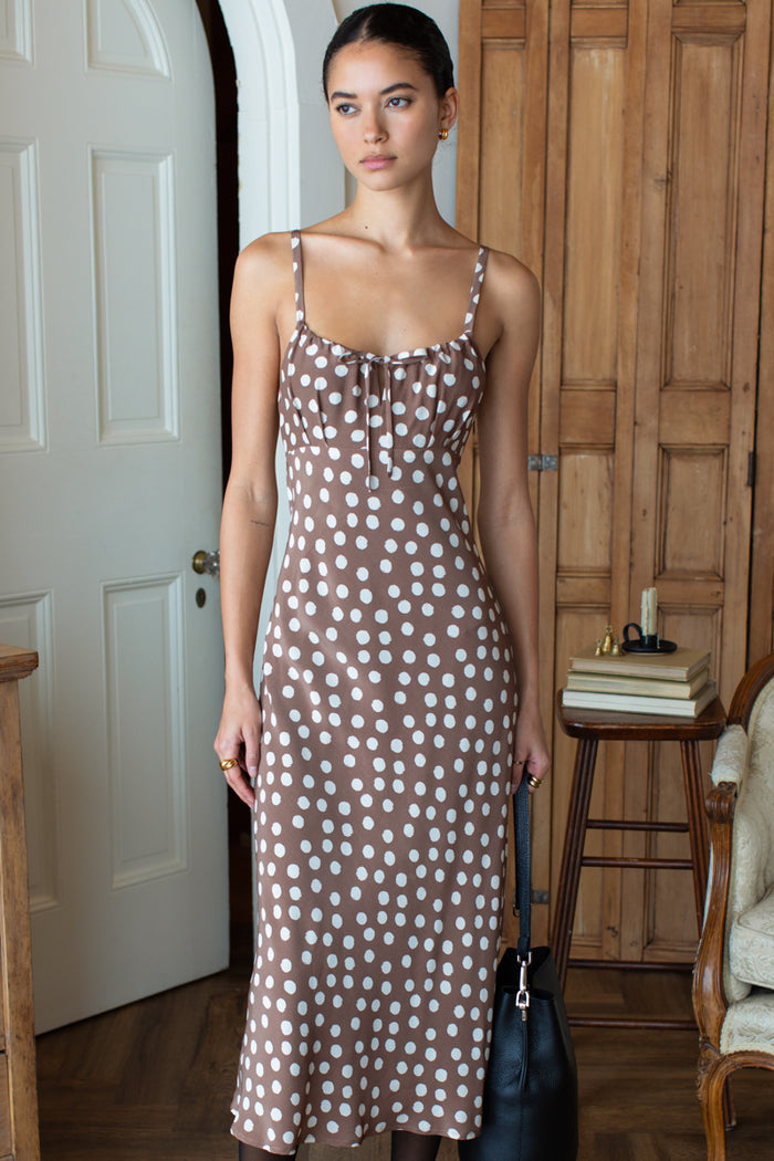 Amy Bias Sundress - Large Dots Cocoa + Pearl