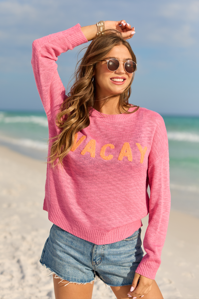 Are We There Yet Orange and Pink Vacay Sweater FINAL SALE