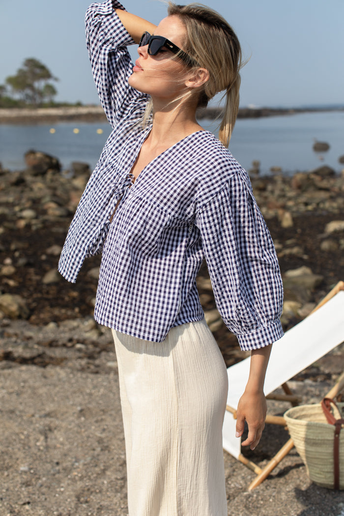 Artist Overshirt - Navy + White Seersucker Check
