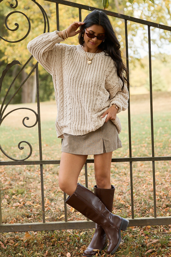 Ashten Beige Chenille Cable Knit Oversized Sweater