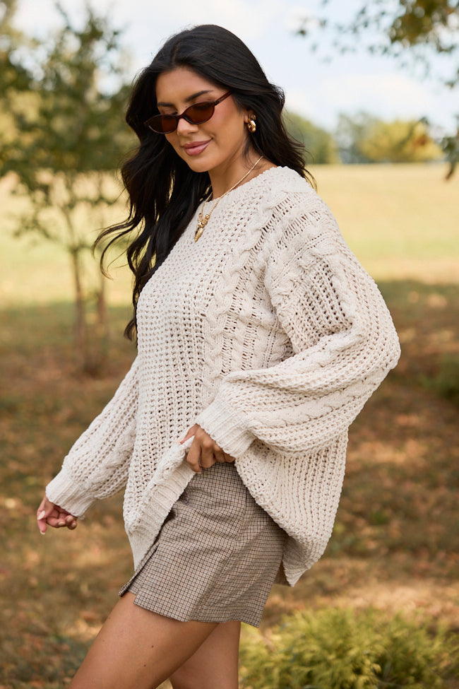 Ashten Beige Chenille Cable Knit Oversized Sweater