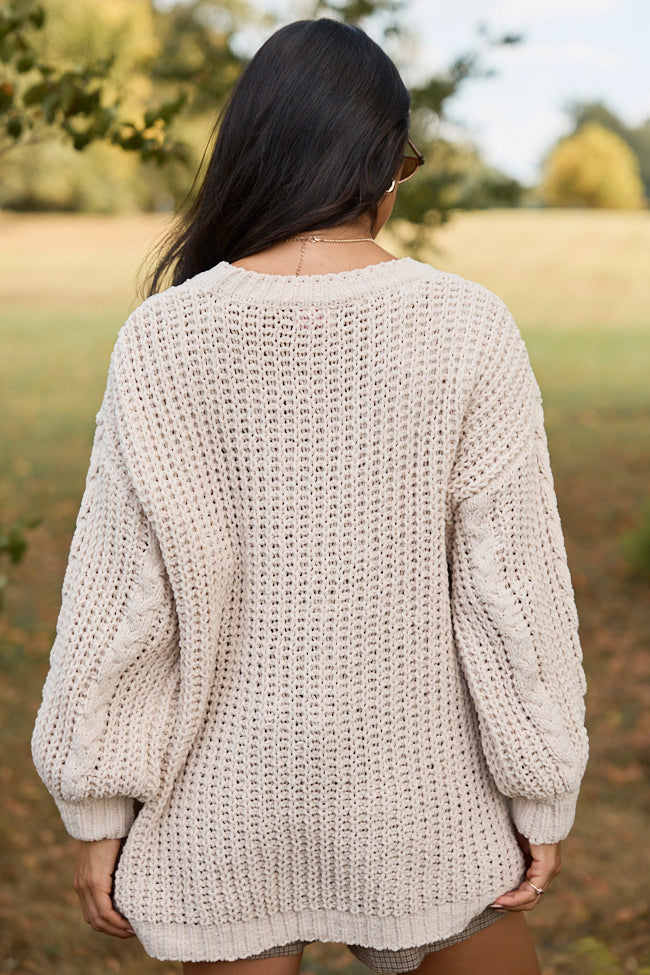 Ashten Beige Chenille Cable Knit Oversized Sweater