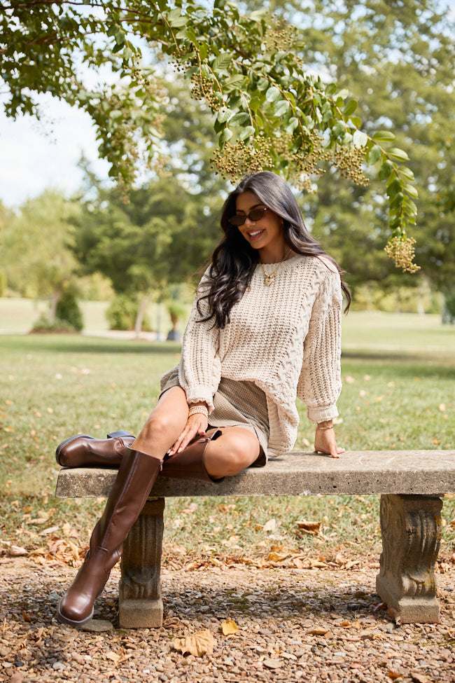 Ashten Beige Chenille Cable Knit Oversized Sweater