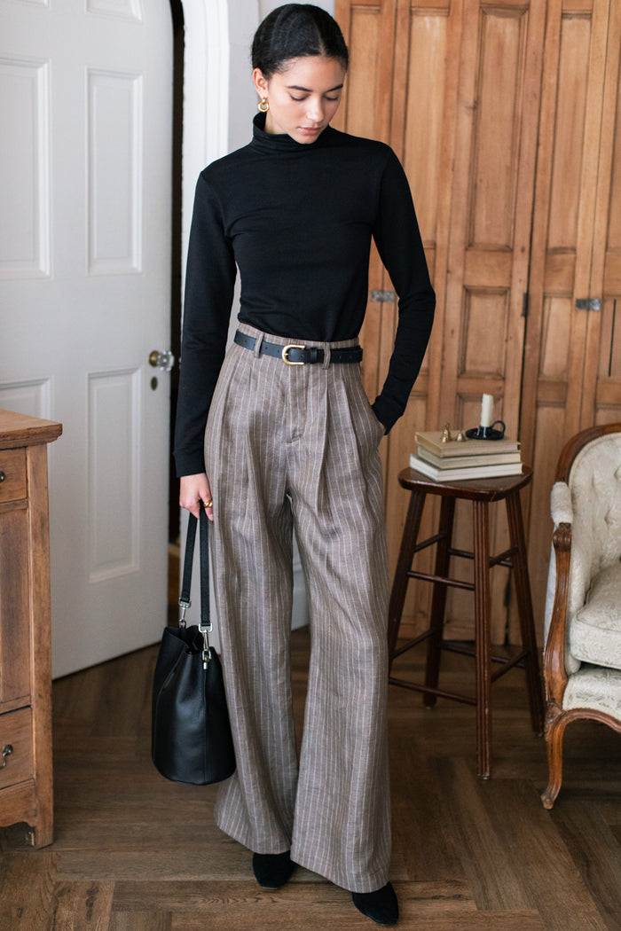 Atelier Pleated Pant 2 - Chamoisee Pinstripe Linen