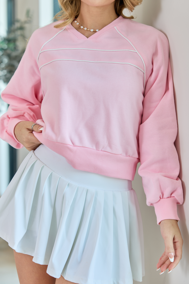 Baseline Pink Piped Lounge Crewneck Sweatshirt FINAL SALE