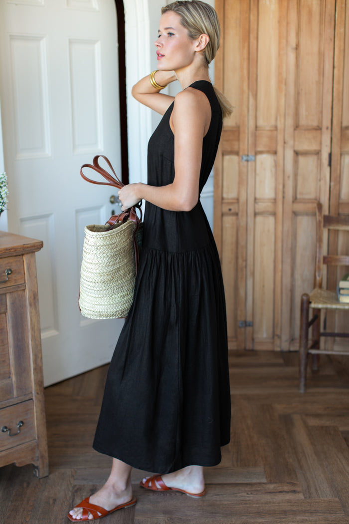 Basque Sundress - Jet Black Linen