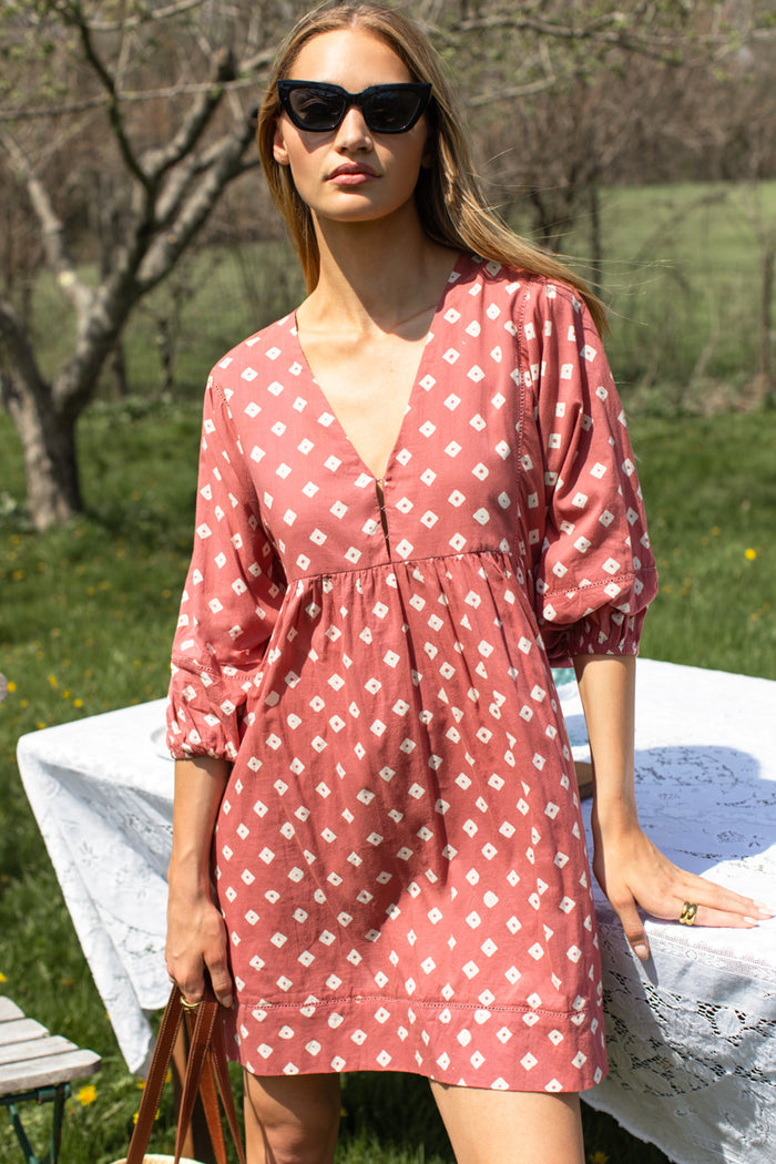 Bastian Beachy Dress - Antique Rouge Diamonds Organic
