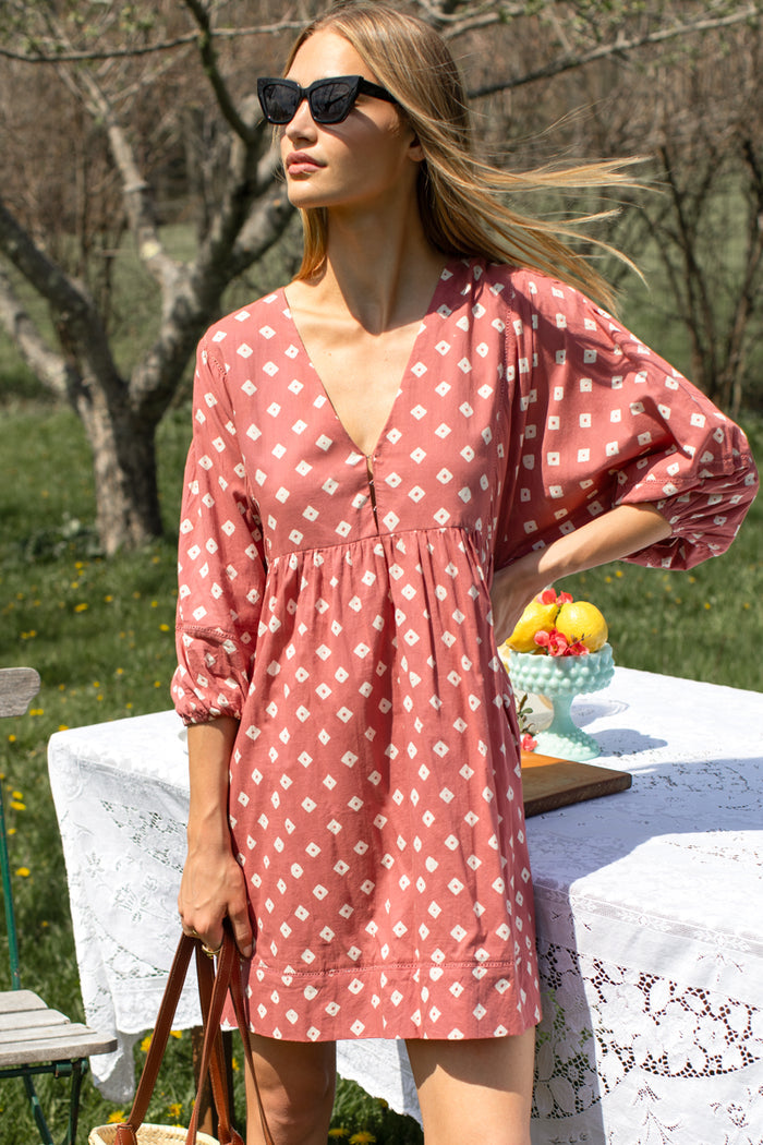 Bastian Beachy Dress - Antique Rouge Diamonds Organic