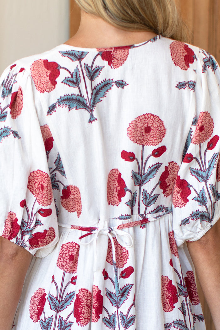 Bastian Short Dress - Blush Peonies Linen