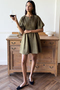 Bastille Short Dress - Martini Olive Linen