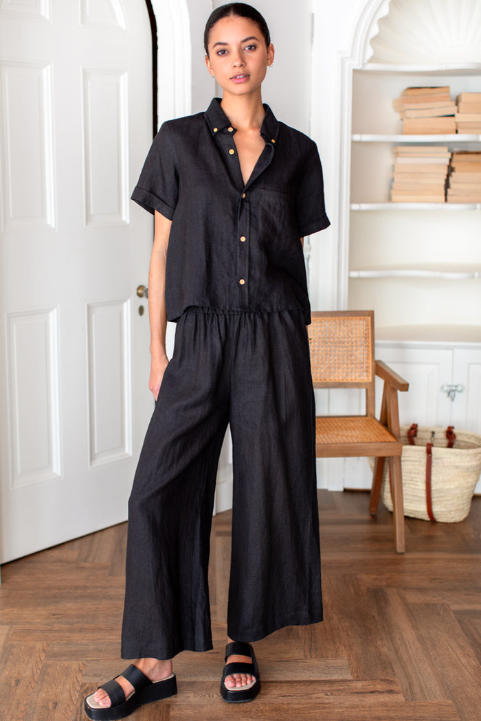 Beachy Pant - Jet Black Linen