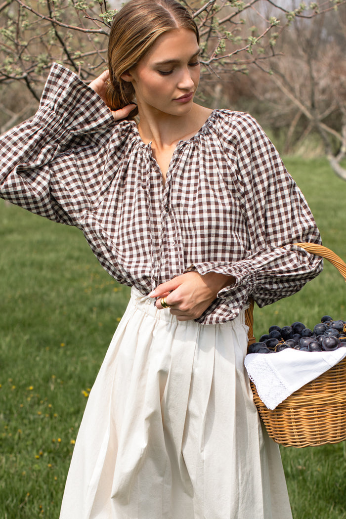 Belle Blouse - Cocoa Gingham