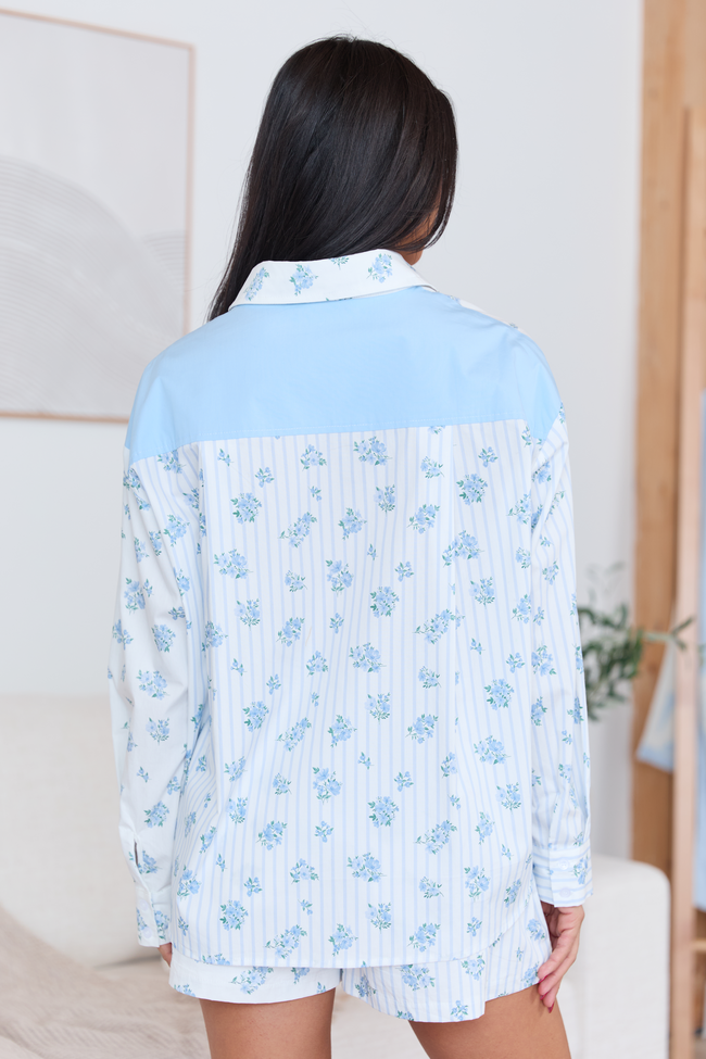 Blooming Lines Stripes & Floral Mixed Cotton Poplin Shirt FINAL SALE