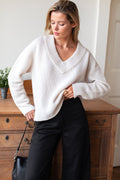Boxy V Neck Sweater - Birch Wool