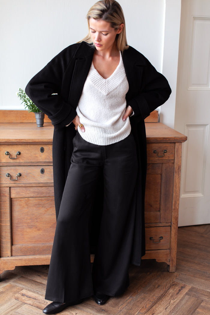 Boxy V Neck Sweater - Birch Wool