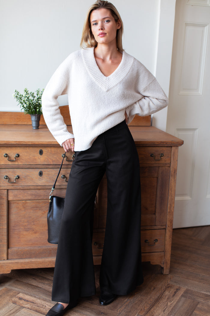 Boxy V Neck Sweater - Birch Wool