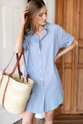 Button Down T Shirt Dress - Cape Blue Stripe