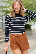 Cabin Bound Black Striped Fitted Mock Neck Sweater