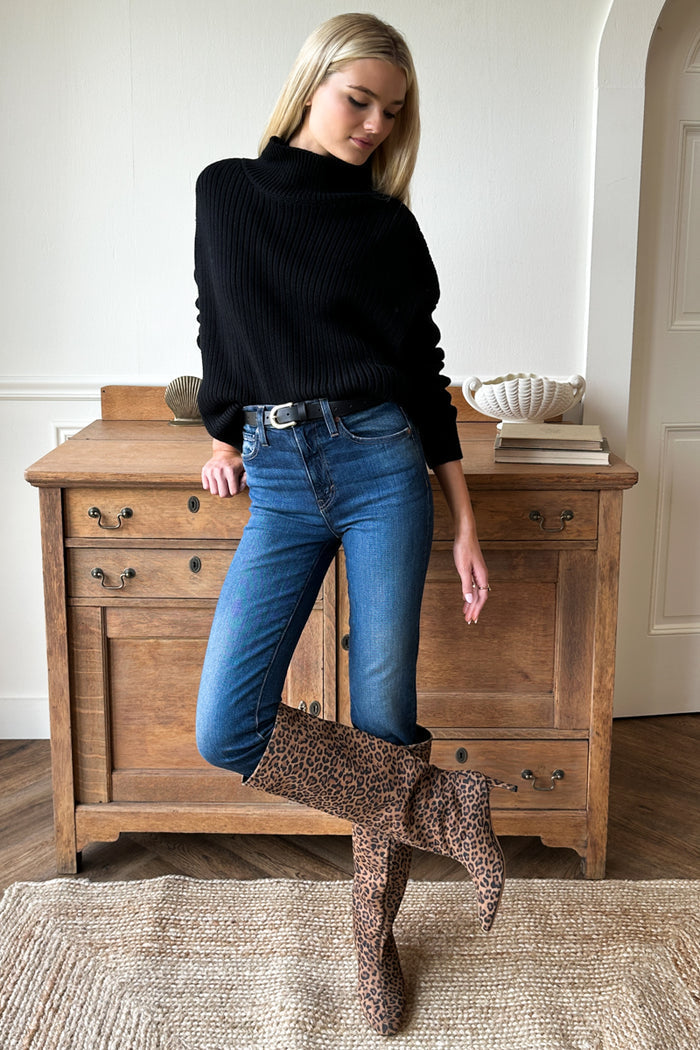 Carolyn Funnel Neck Sweater - Black Organic