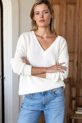 Carolyn V Neck Sweater - Ivory Organic