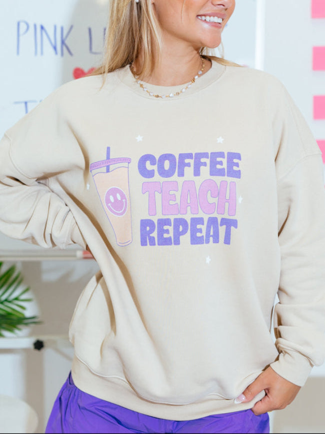 Coffee Teach Repeat Cream Graphic Sweatshirt