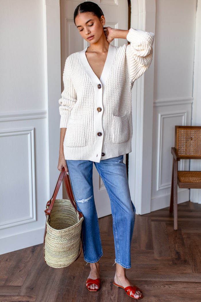 Cozy Cotton Cardigan - Ivory Tanguis
