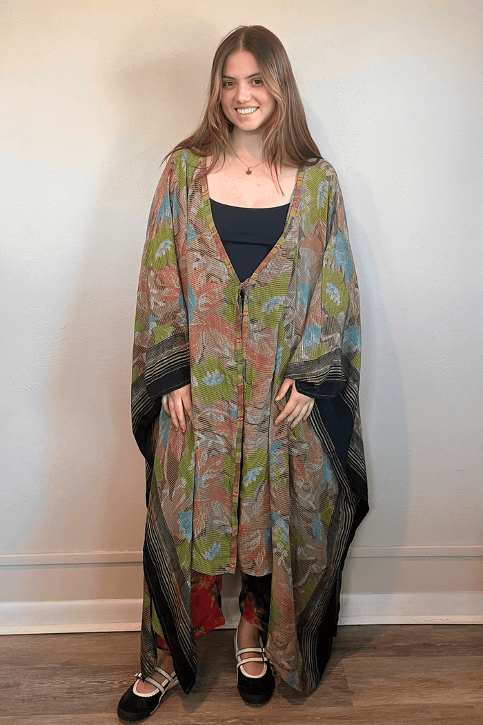 Crepe Sari Orchid Kimono