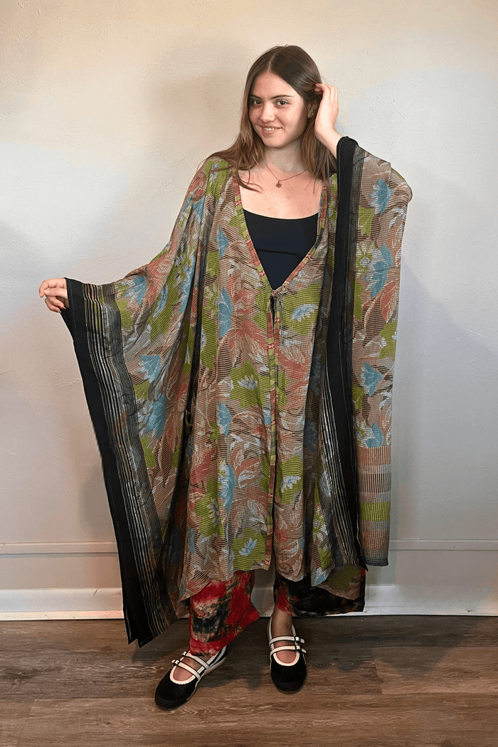 Crepe Sari Orchid Kimono