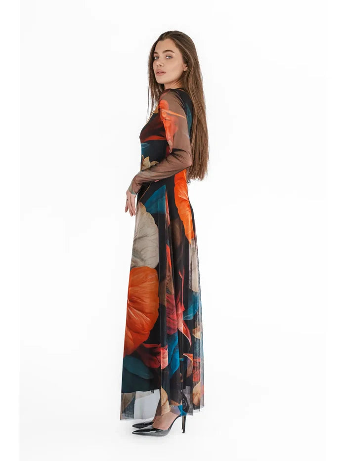 Delila Mesh Sleeve Long Dress