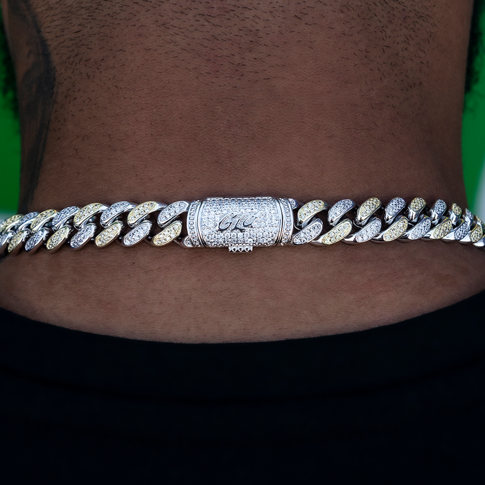 Diamond Cuban Link Chain in White/Yellow Gold- 12mm