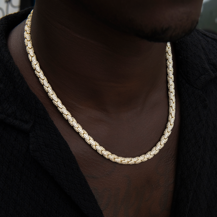 Diamond Pave Snake Link Chain in Yellow Gold-6mm