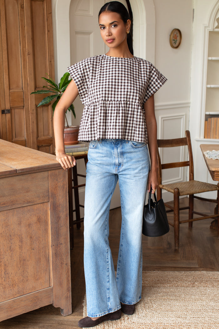 Dolman Peplum Top - Cocoa Gingham