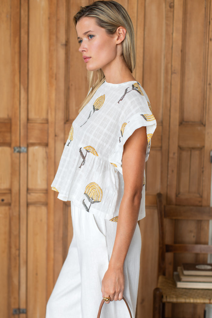 Dolman Peplum Top - Fan Flowers Marigold