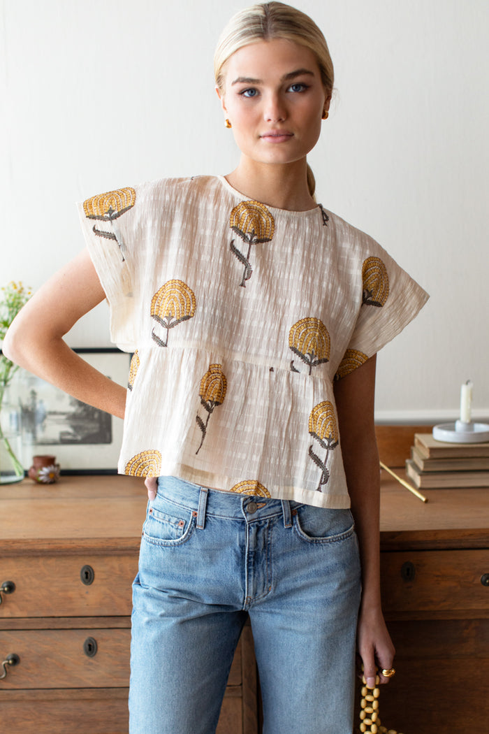 Dolman Peplum Top - Fan Flowers Marigold