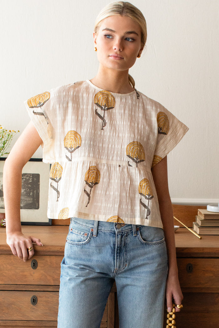 Dolman Peplum Top - Fan Flowers Marigold