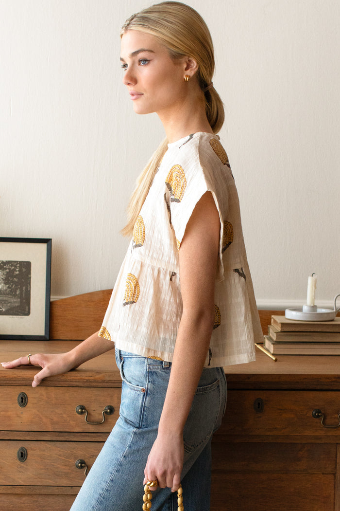Dolman Peplum Top - Fan Flowers Marigold