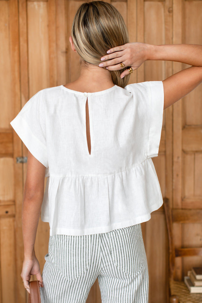 Dolman Peplum Top - Ivory Linen