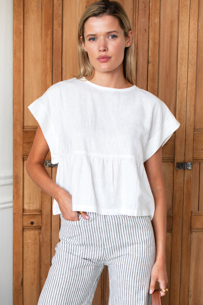 Dolman Peplum Top - Ivory Linen