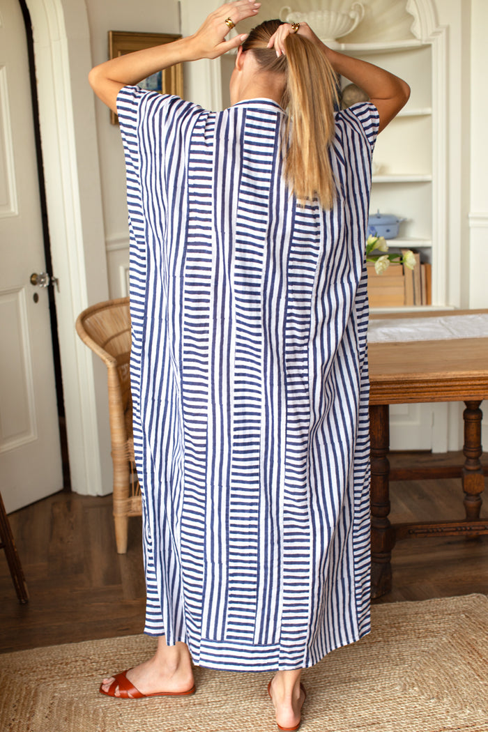 Emerson Caftan - Indigo Stripe Organic