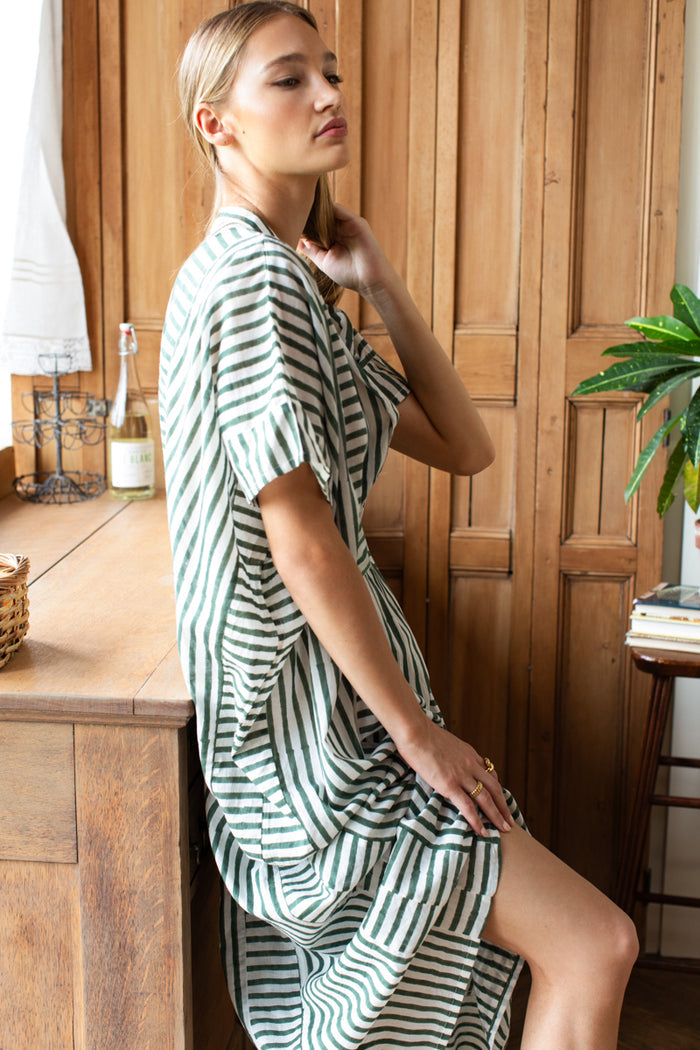 Emerson Caftan - Moss Stripe Organic