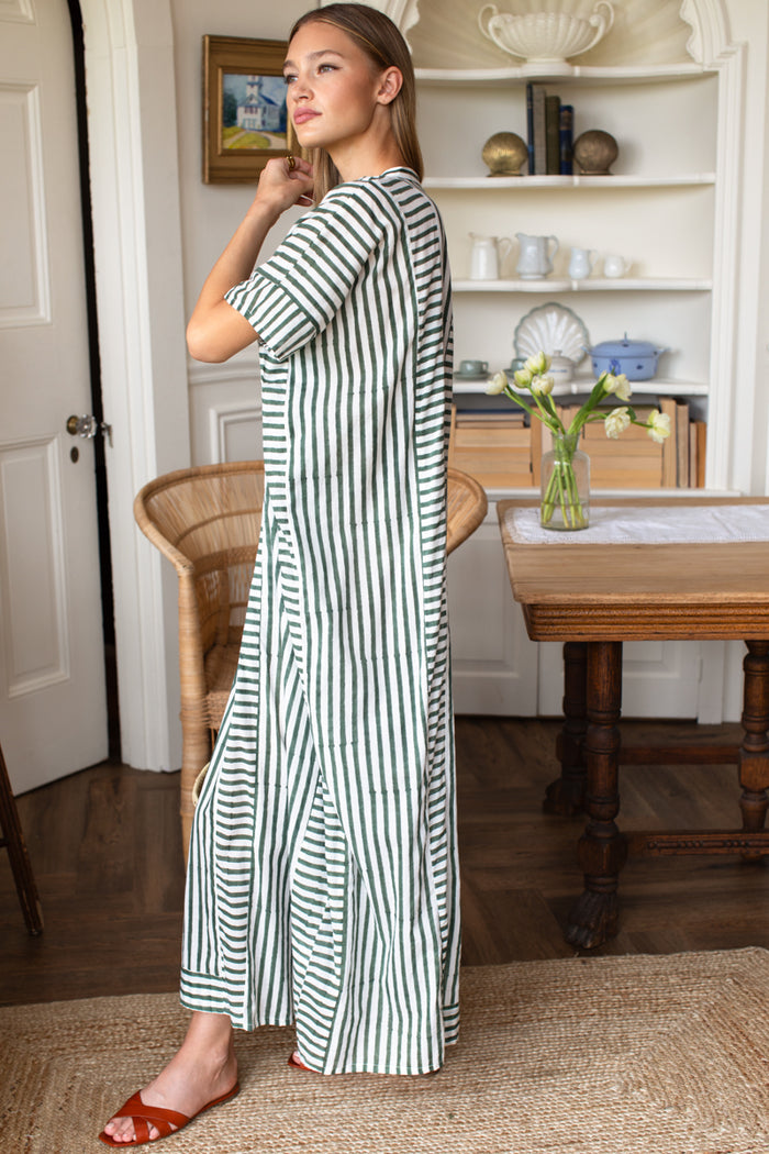 Emerson Caftan - Moss Stripe Organic