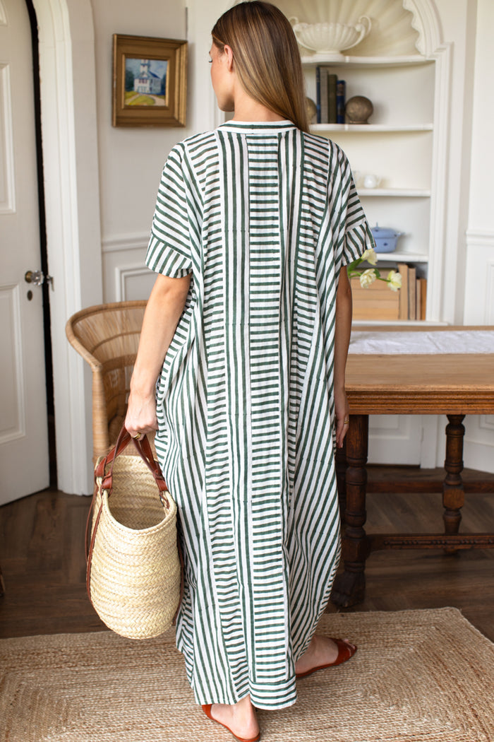 Emerson Caftan - Moss Stripe Organic
