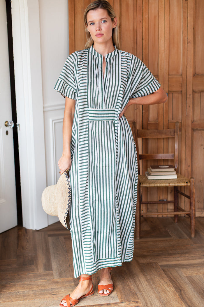 Emerson Caftan - Moss Stripe Organic